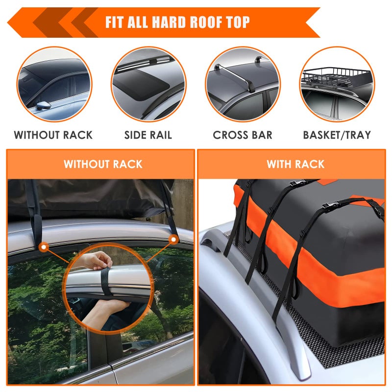 MeeFar Car Roof Bag XBEEK Rooftop top Cargo Carrier Bag Waterproof 15 Cubic feet for All Cars with/Without Rack, Includes Anti-Slip Mat, 8 Reinforced Straps, 6 Door Hooks, Luggage Lock - Image 3